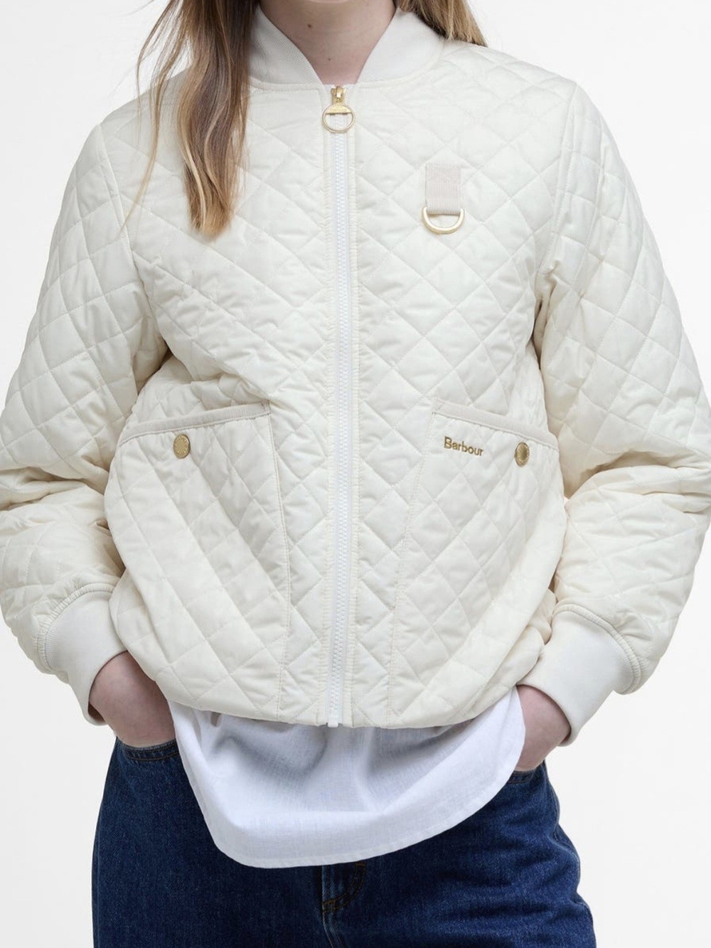 Barbour Reyna Quilted Bomber Jacket Cream Neutral